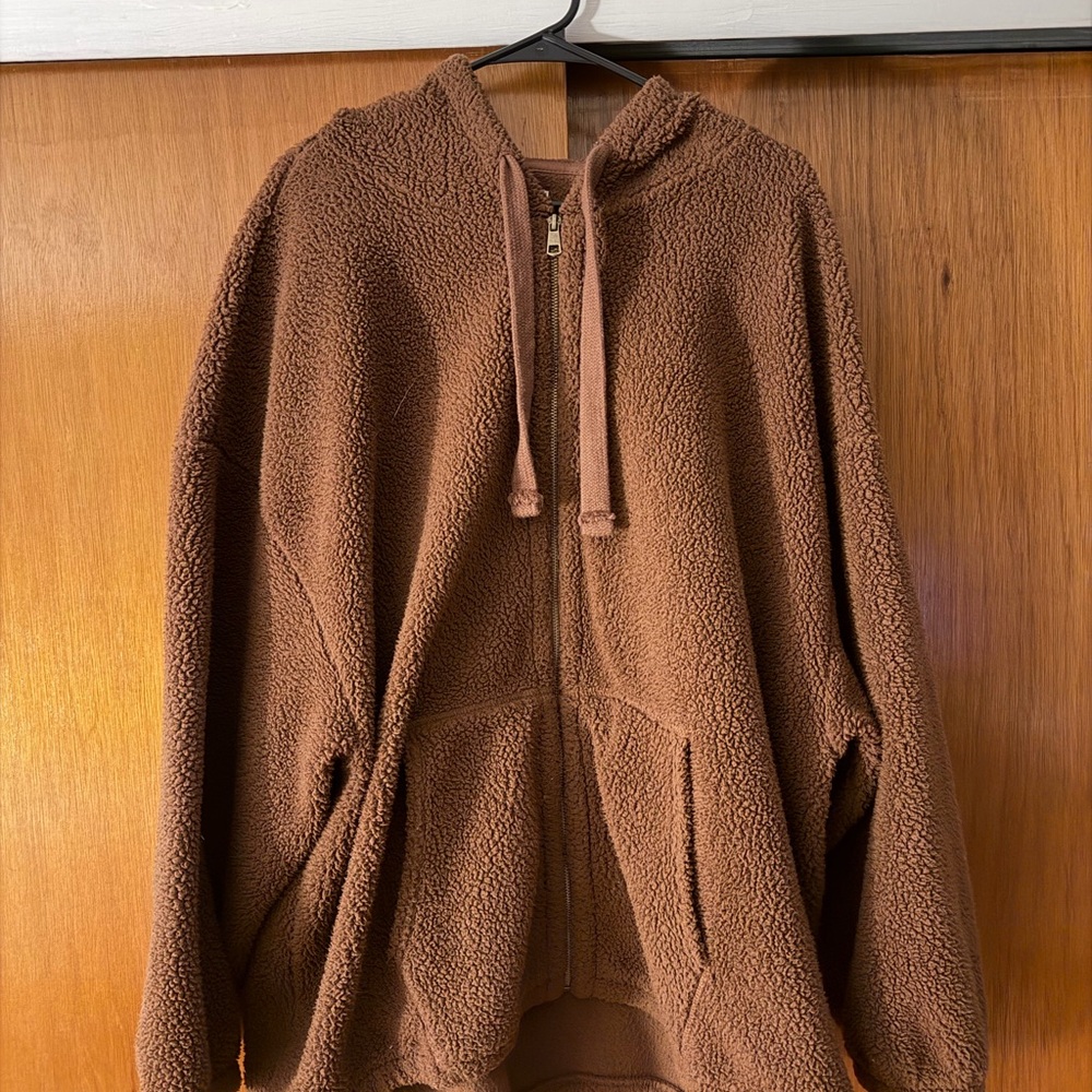 American Eagle Outfitters Brown Sherpa Zip Hoodie